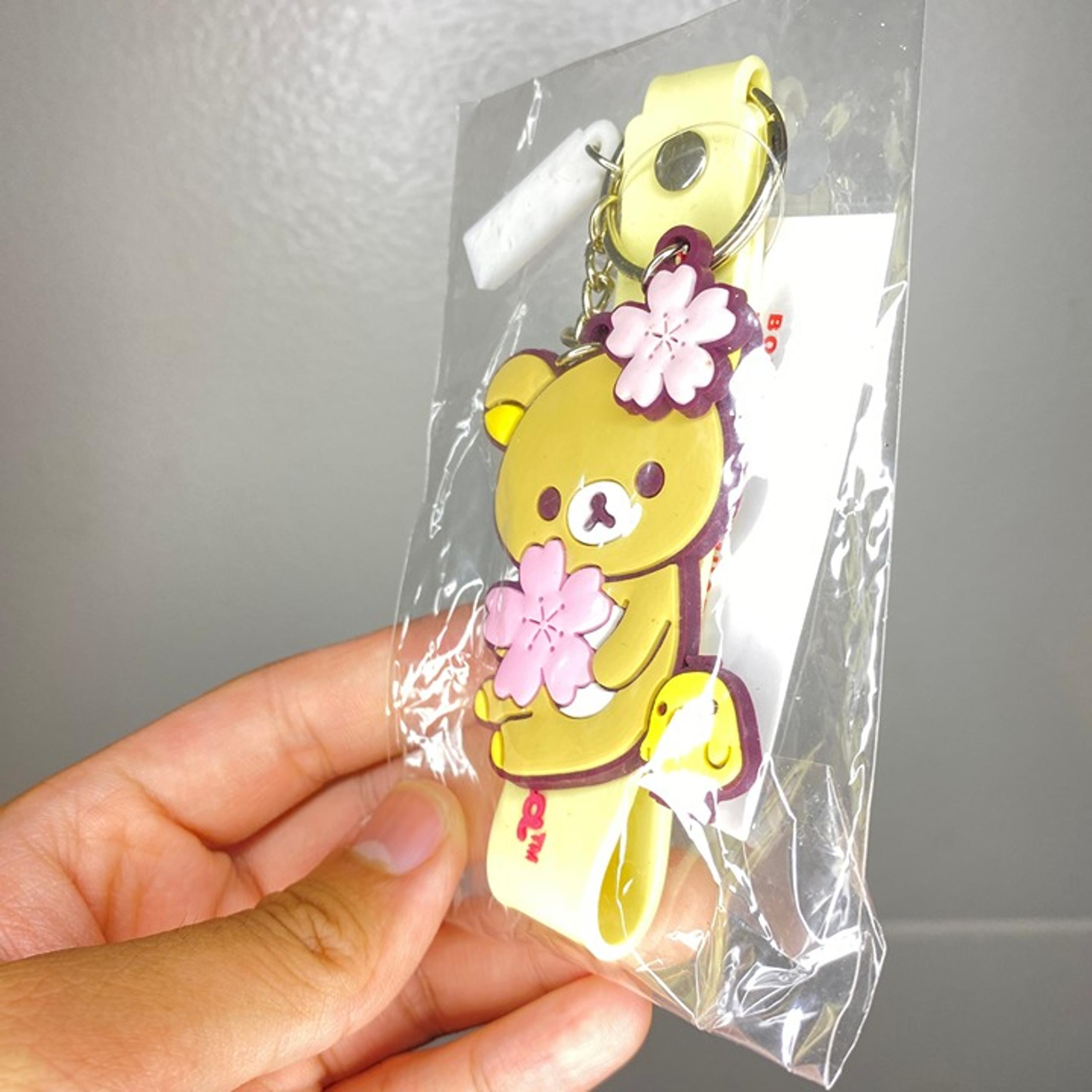 Rilakkuma Cherry Blossom Round 1 Keychain Strap Duck Sakura Yellow New - San-X