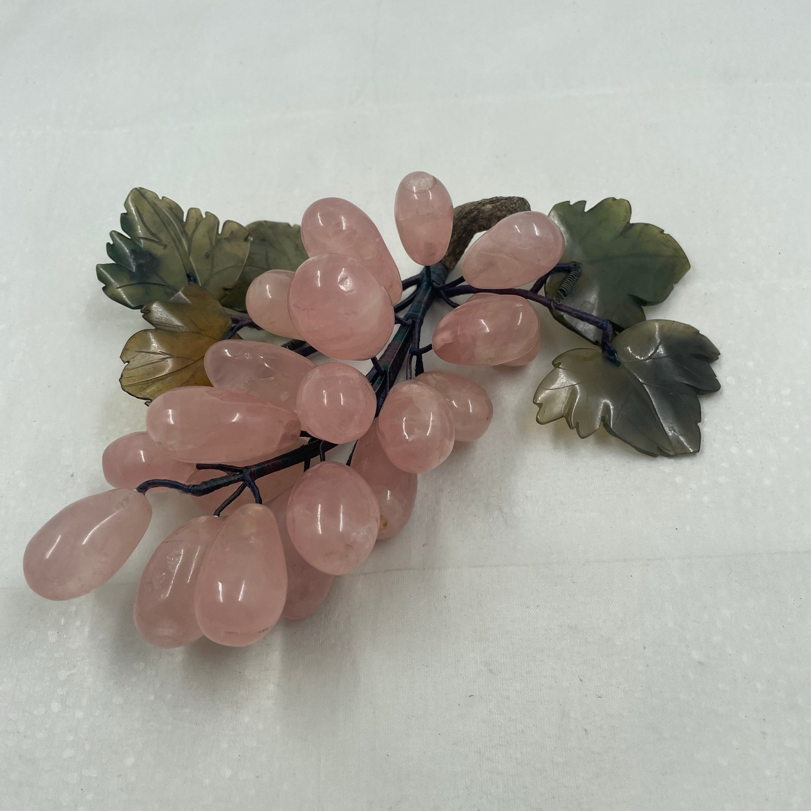Vintage Asian Carved Rose Quartz Stone Grape Bunch