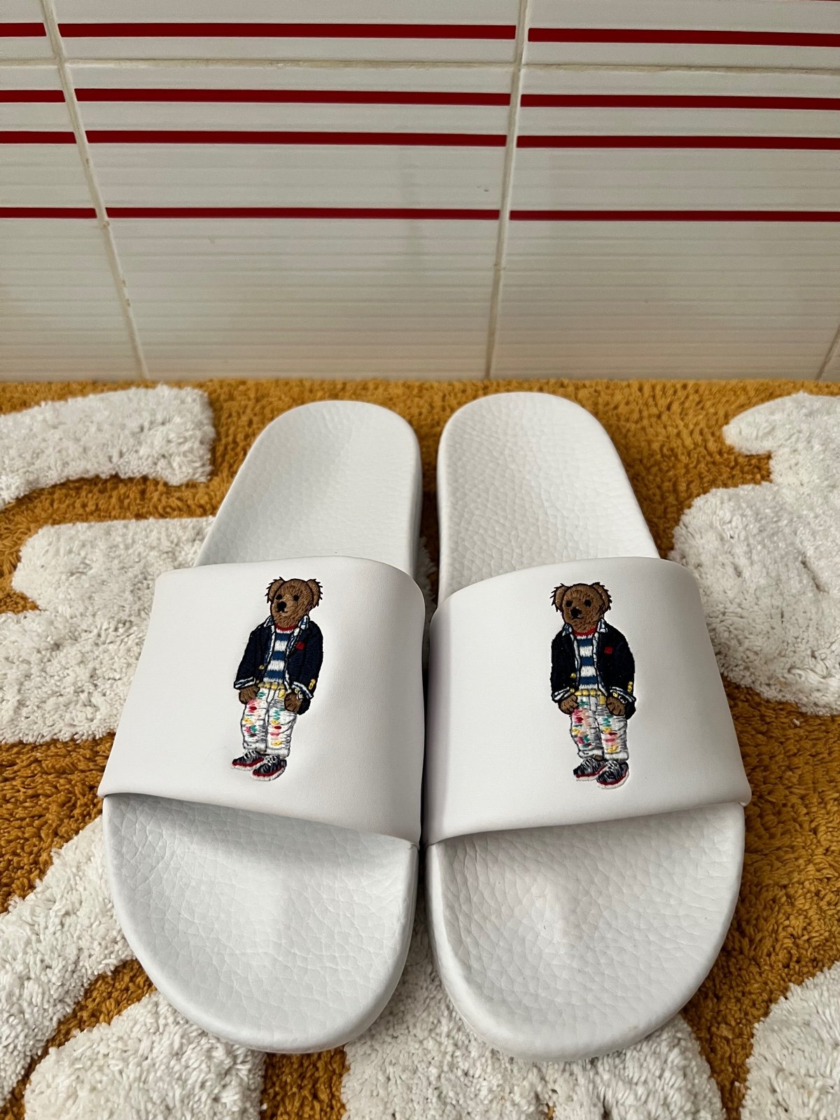 POLO Ralph Lauren Bear Slides Sandals Slipper Men US 13 Preppy White NEW