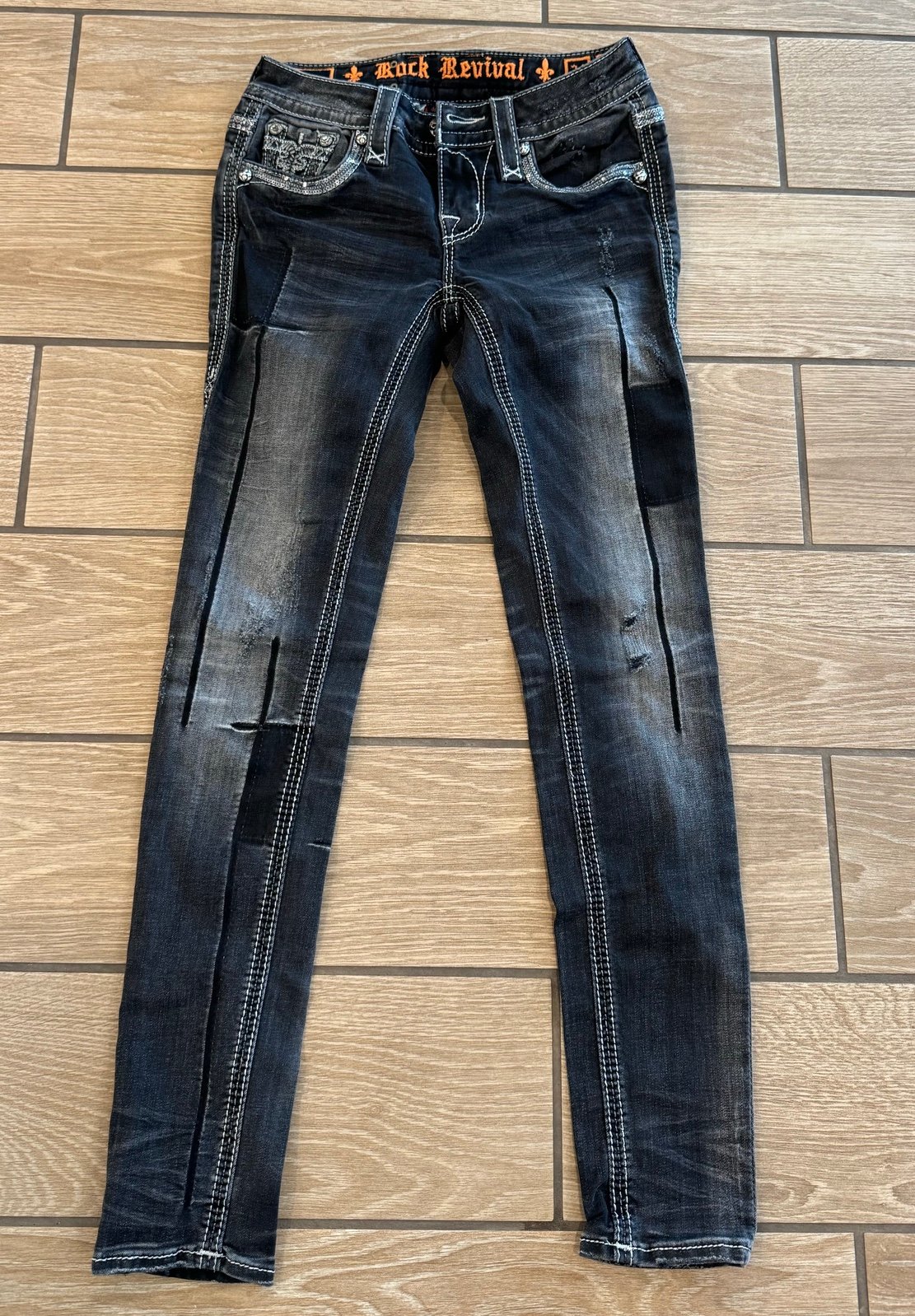 Rock Revival jeans women size 24 skinny black buckle jeans