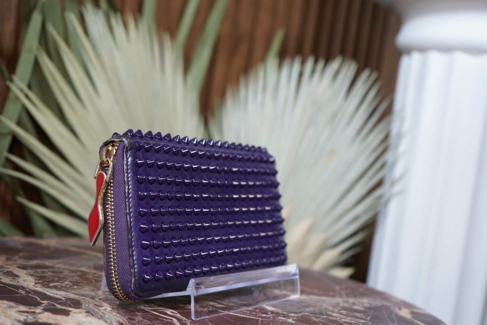 CHRISTIAN LOUBOUTIN LONG ZIPPER Calfskin Panettone Spiked Zip Around WALLET