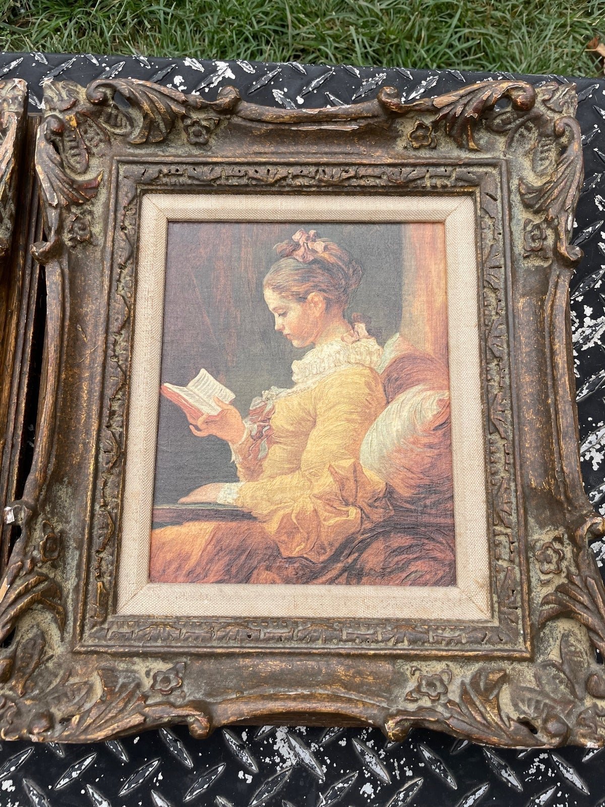 Antique Oil Painting 1700-1800s by Fragonard in Hand Carved Frame