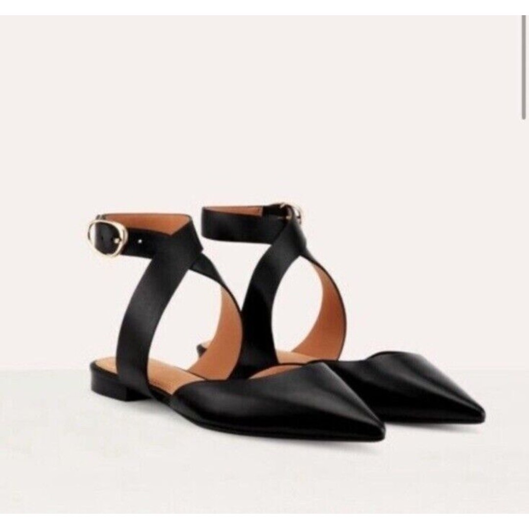 Maje Fimea Leather Closed Toe Ankle Strap Sandal 7.5 blackFlats Pointy Toe