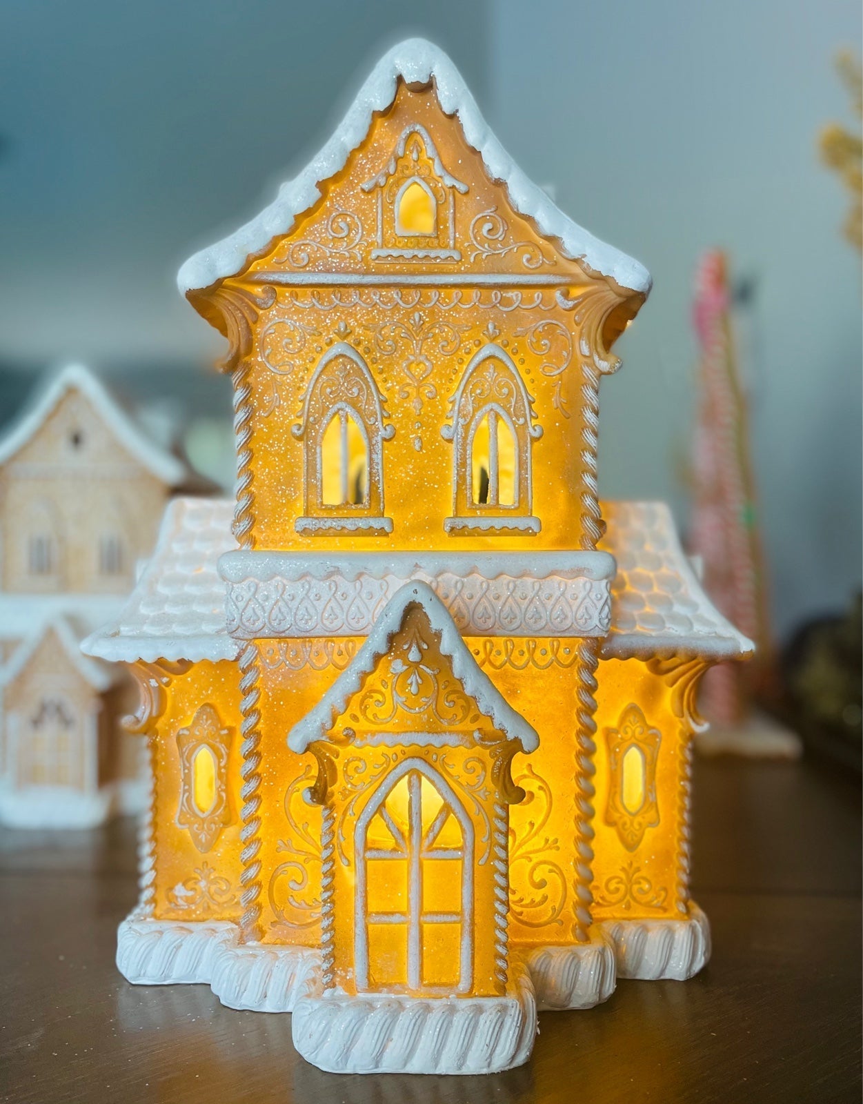 14” RAZ Imports Light Up Victorian Sugared Gingerbread house