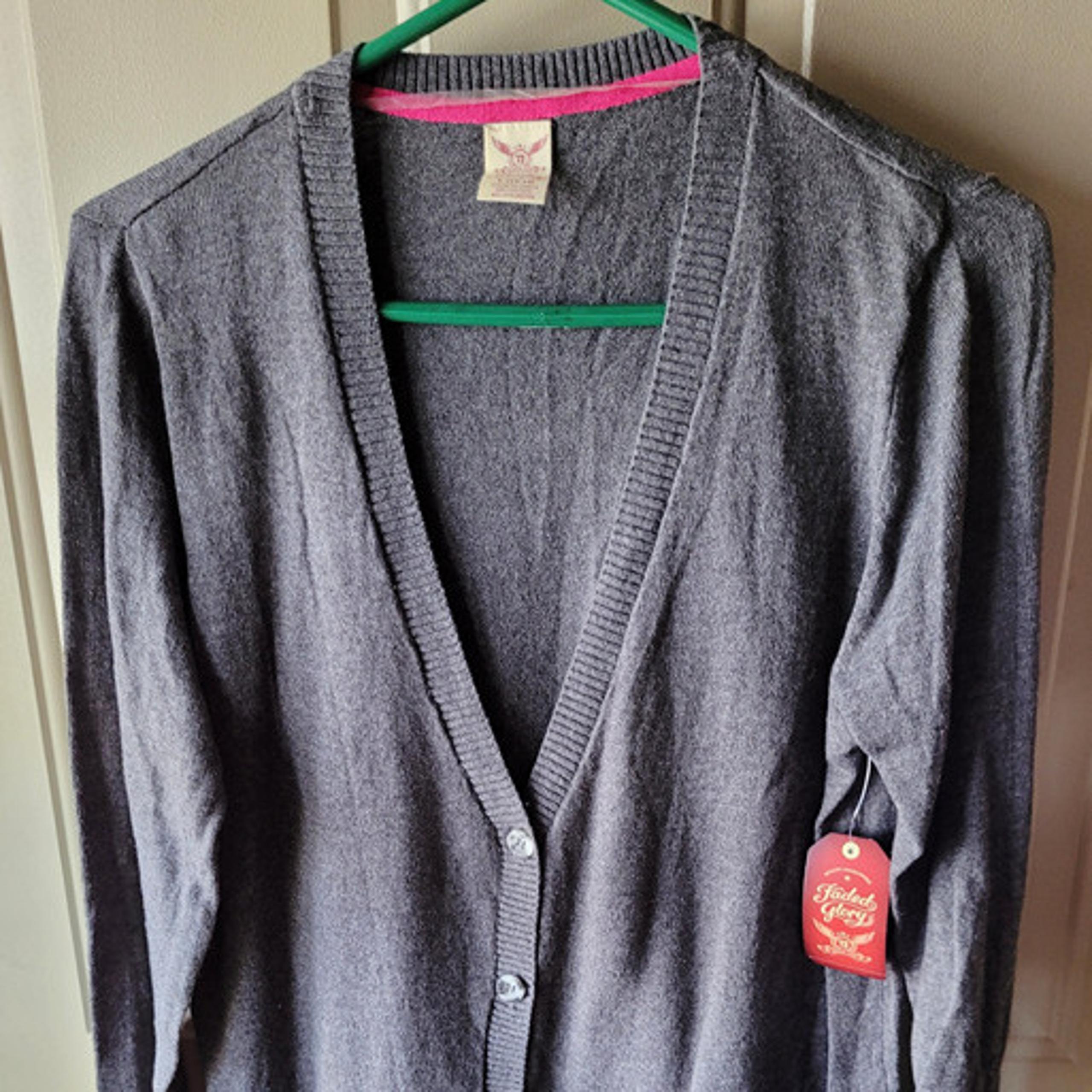 NWT's Faded Glory Gray Cotton/Polyester Cardigan Sweater Size Large 12-14