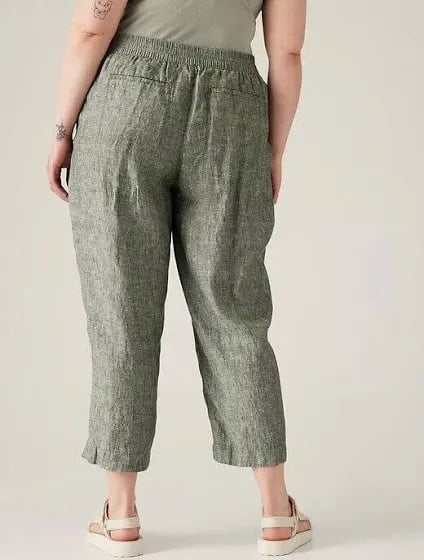 Athleta NWT Olive Green Voyager Natural Linen Adjustable Waist Ankle Pants 12