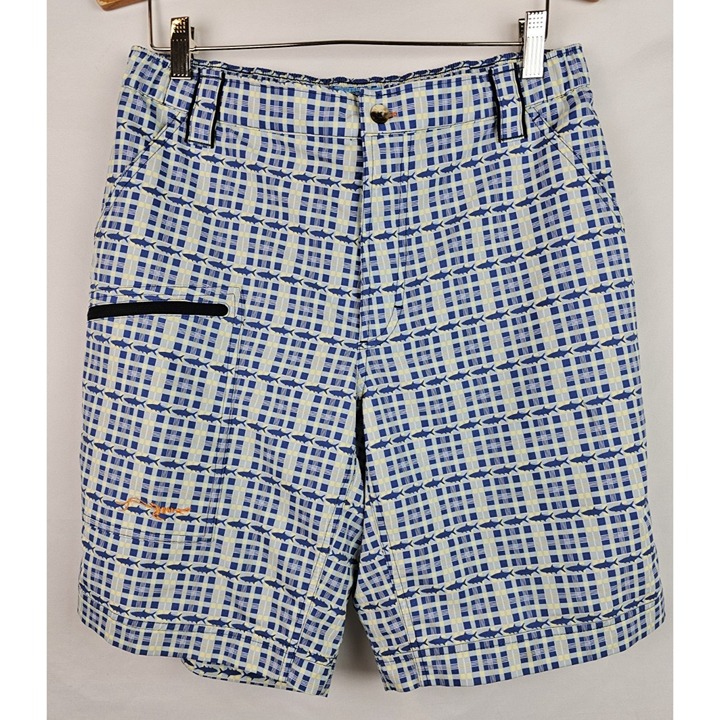 True Flies Men's Board Shorts Size Medium Blue Fish Shark Swimsuit Swim Shorts