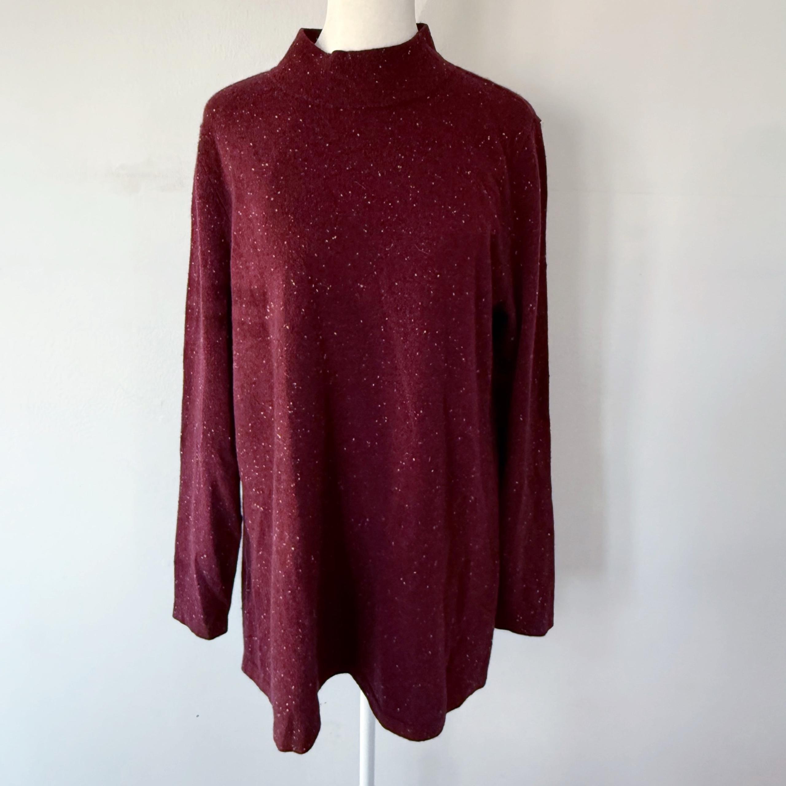 Lands’ End Mock Neck Oversized Flecked Cashmere Sweater Womens Medium Comfy Cozy