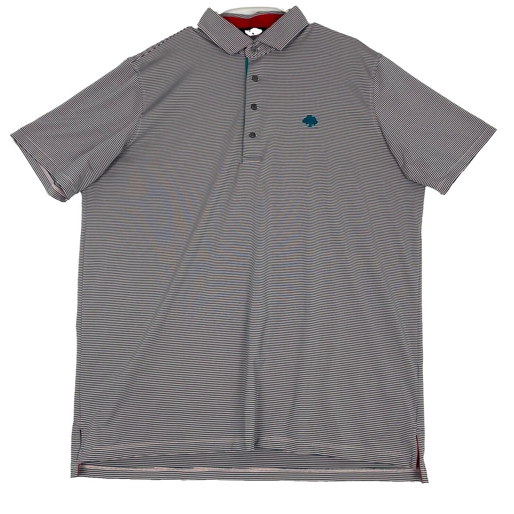 Greyson Mens Polo Golf Shirt Size XL Green Striped Wolf Logo Stretch Lightweig