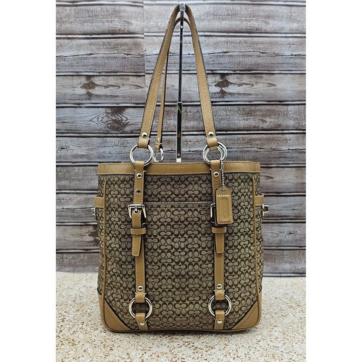 Coach Signature Gallery Khaki Canvas-Leather Logo Shoulder Bag