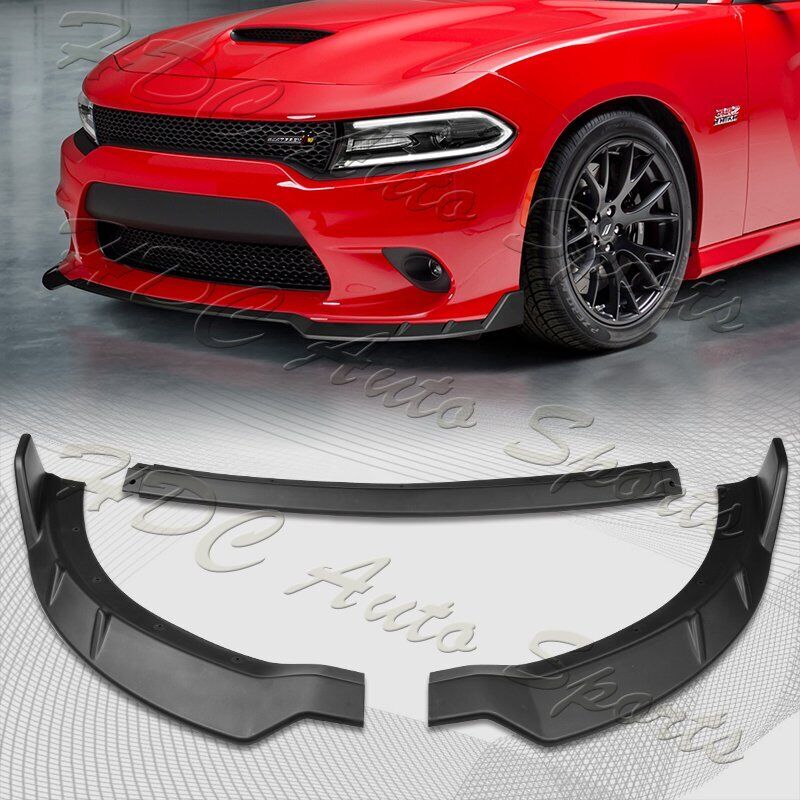 For 2015-2021 Dodge Charger RA-Style Black Front Bumper Body Spoiler Lip 3pcs
