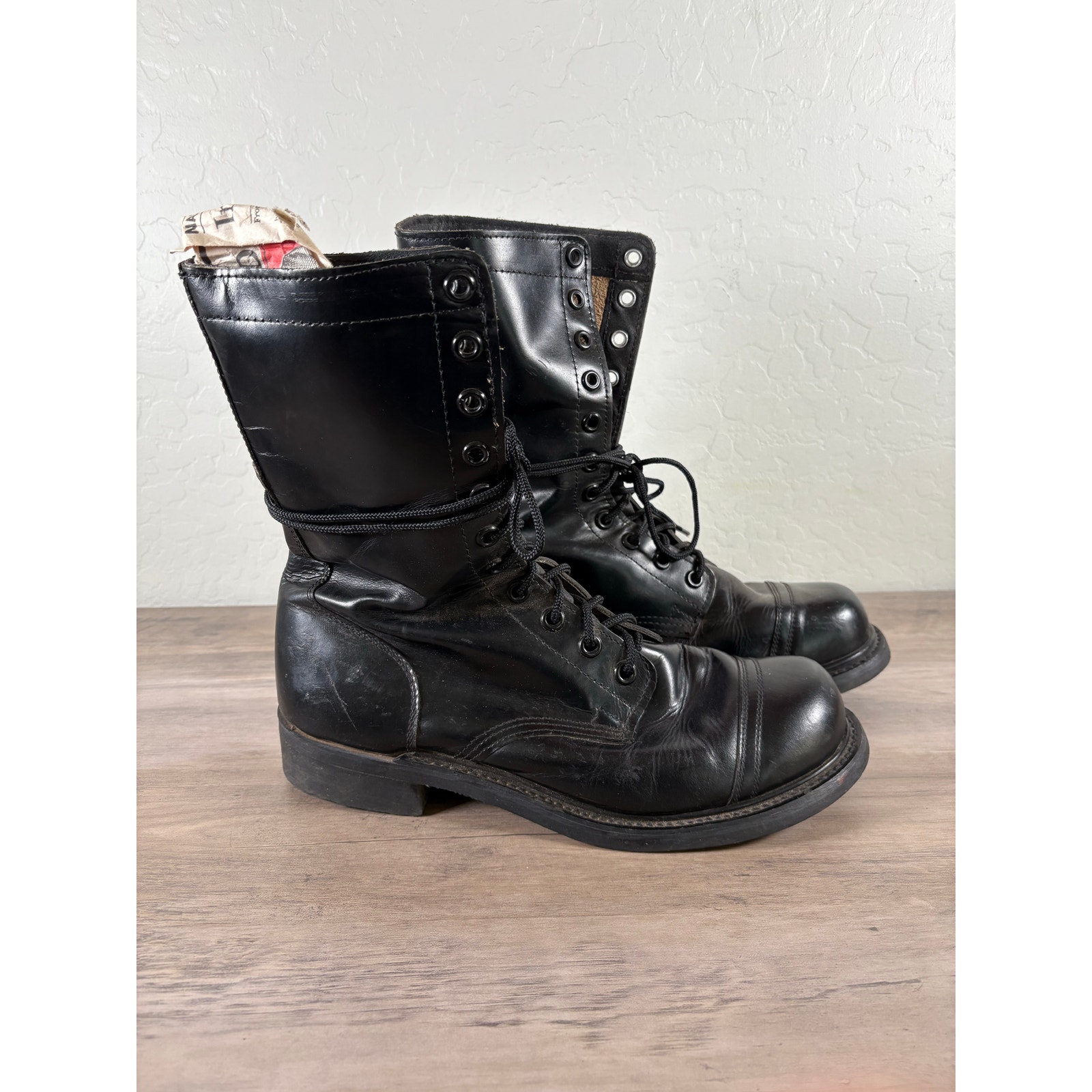 Vintage Black Leather Men's Military Combat Boots Made in Korea Size 11 EUC