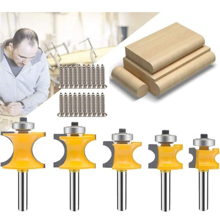 1/4-Inch Shank 5 Bit Bull Nose Router Bit,Half Round Bearing Milling Cutter Bits