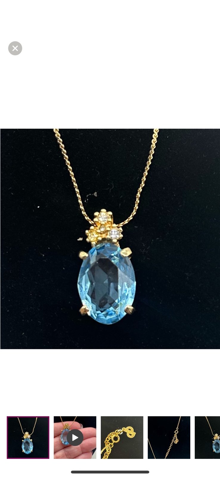Vintage Christian Dior Pendant Faceted Blue Stone Accented CZ Gold Tone Necklace
