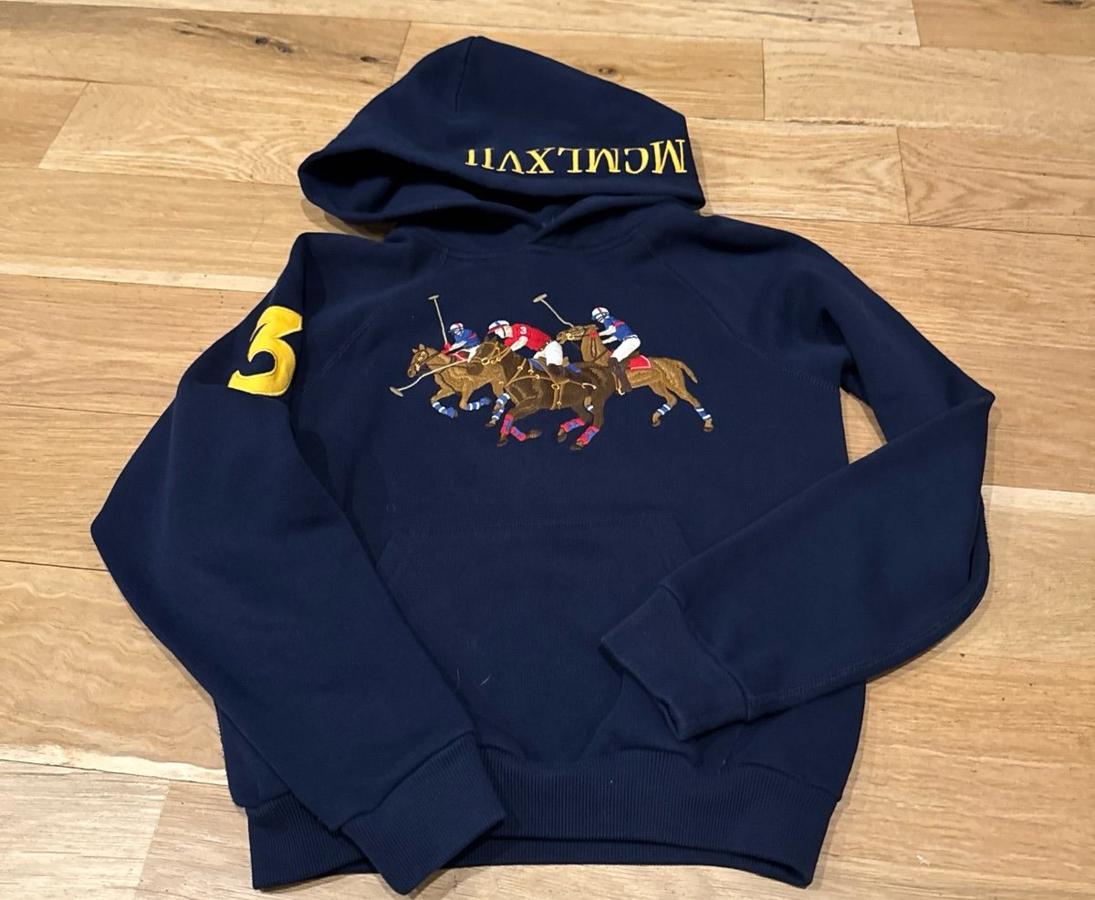 Womans Polo Ralph Lauren Navy Triple Pony Player Fleece Hoodie XS