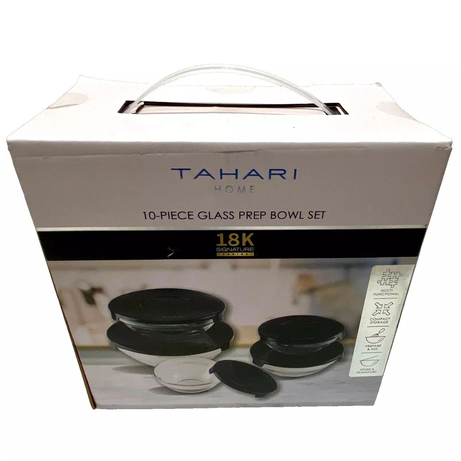 TAHARI Home Glass Nesting Prep Bowl Set Stackable 10-Pc Kitchen Cooking Baking