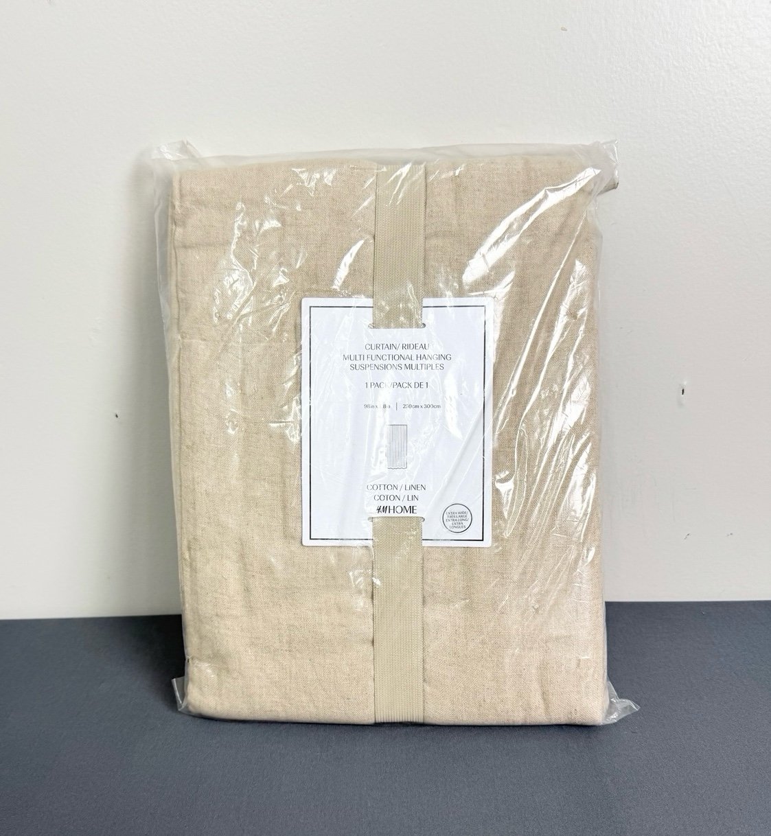 H&M 1-PACK WIDE LINEN-BLEND CURTAIN PANEL BEIGE NEW SEALED 98inx118in