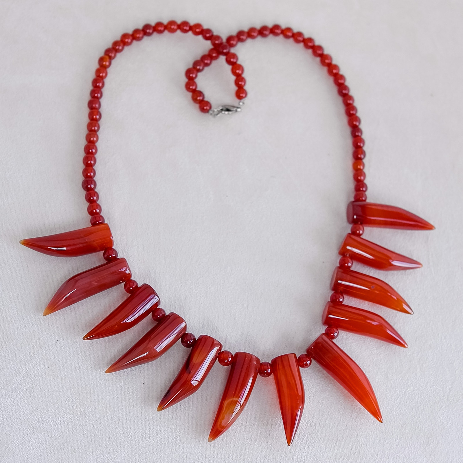 Vintage Carnelian Red Gemstone Tribal Necklace 22 Inch Lobster Clasp Gift