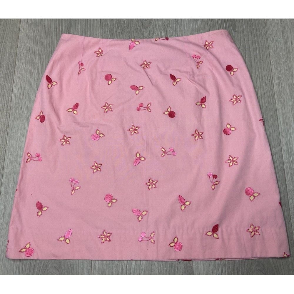 Vintage Lilly Pulitzer Skirt Women 6 Pink Paris Sorbet Cherry Embroidered Pencil