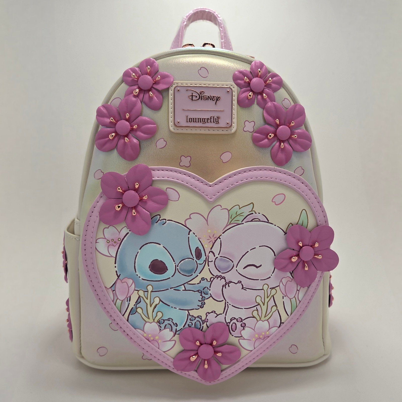 NWT Loungefly Disney Lilo & Stitch: Stitch and Angel Hearts Floral Mini Backpack