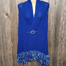 NEW Royal Blue Hand Knitted Knit Long Shawl Wrap Boho Hippie Fringed Topper