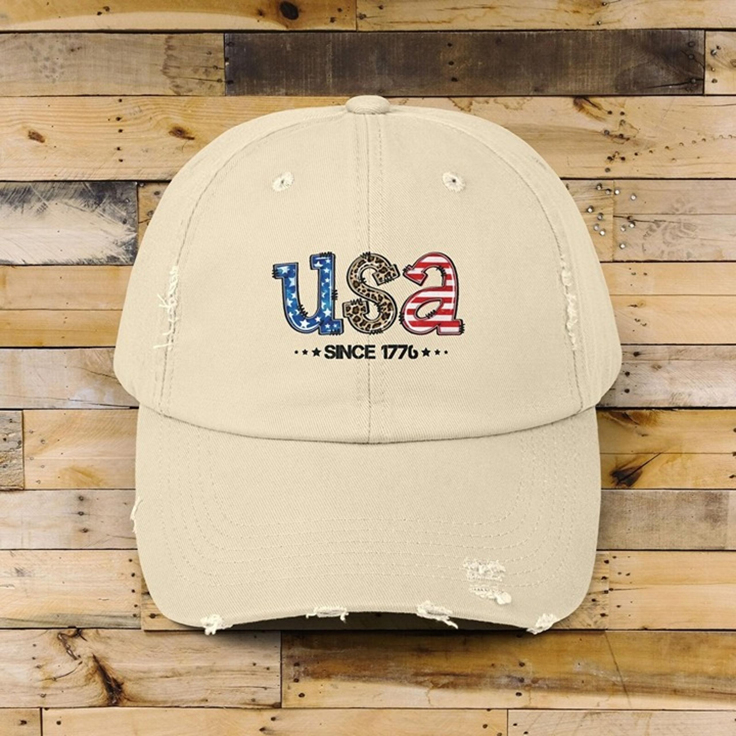 Cute USA Since 1776 Flag Print Distressed Cap Hat Women's