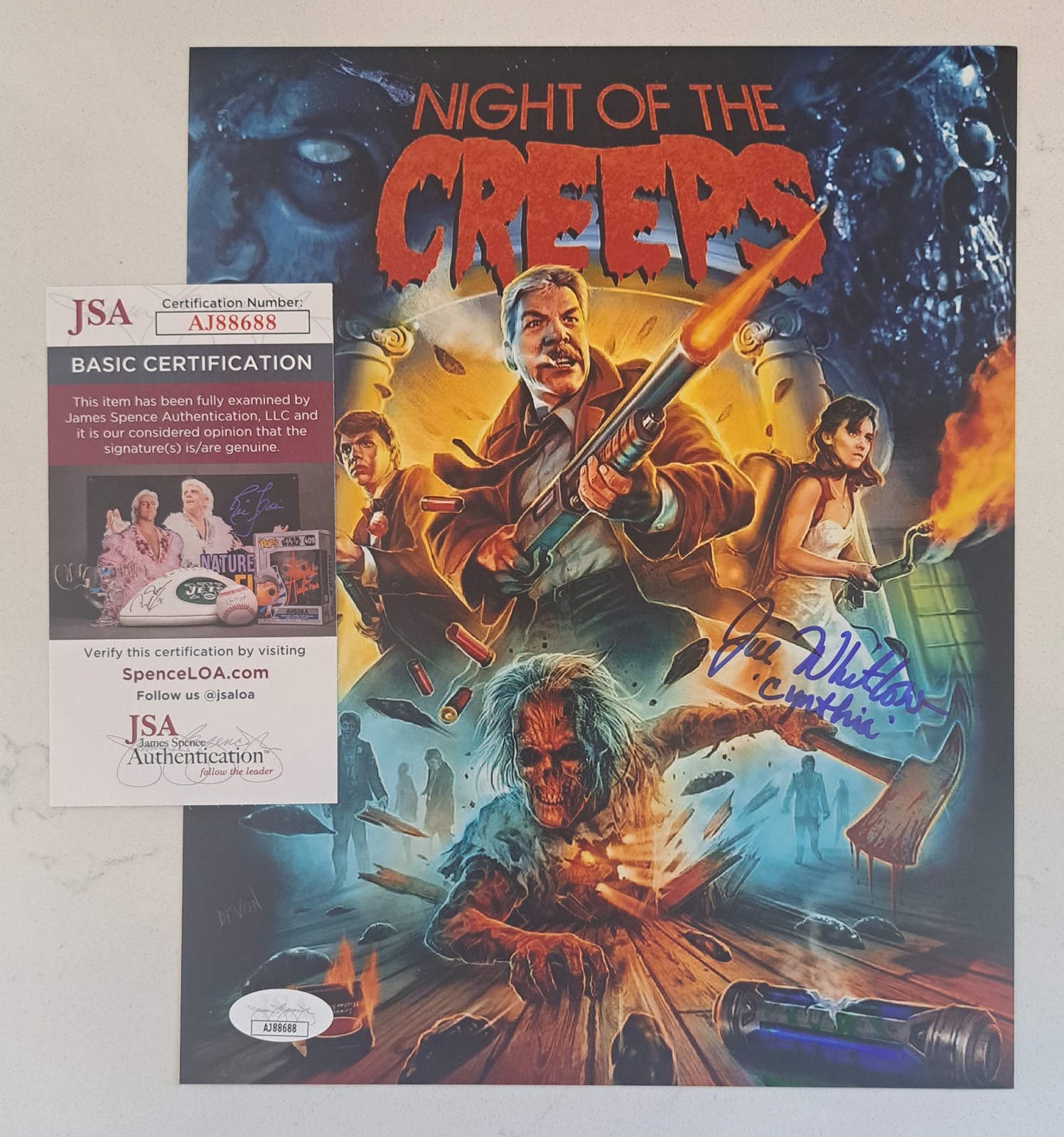 JILL WHITLOW Signed & Inscribed Cynthia Night of the Creeps 8x10 Photo JSA COA