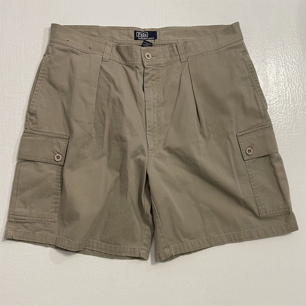 VTG Polo Ralph Lauren 38 x 8 Khaki Polo Pleated Twill Tarpoon Cargo Shorts8