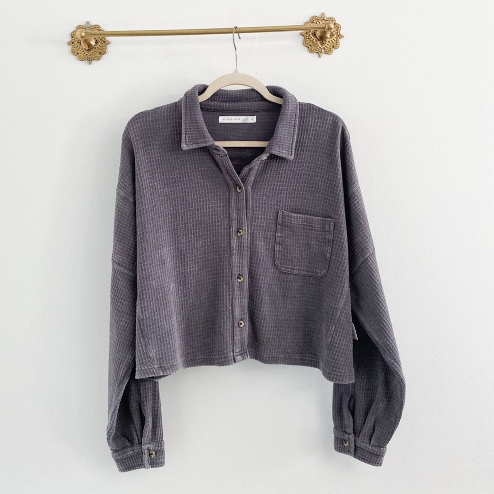 Altar’d State Gray Cropped Thermal Shacket