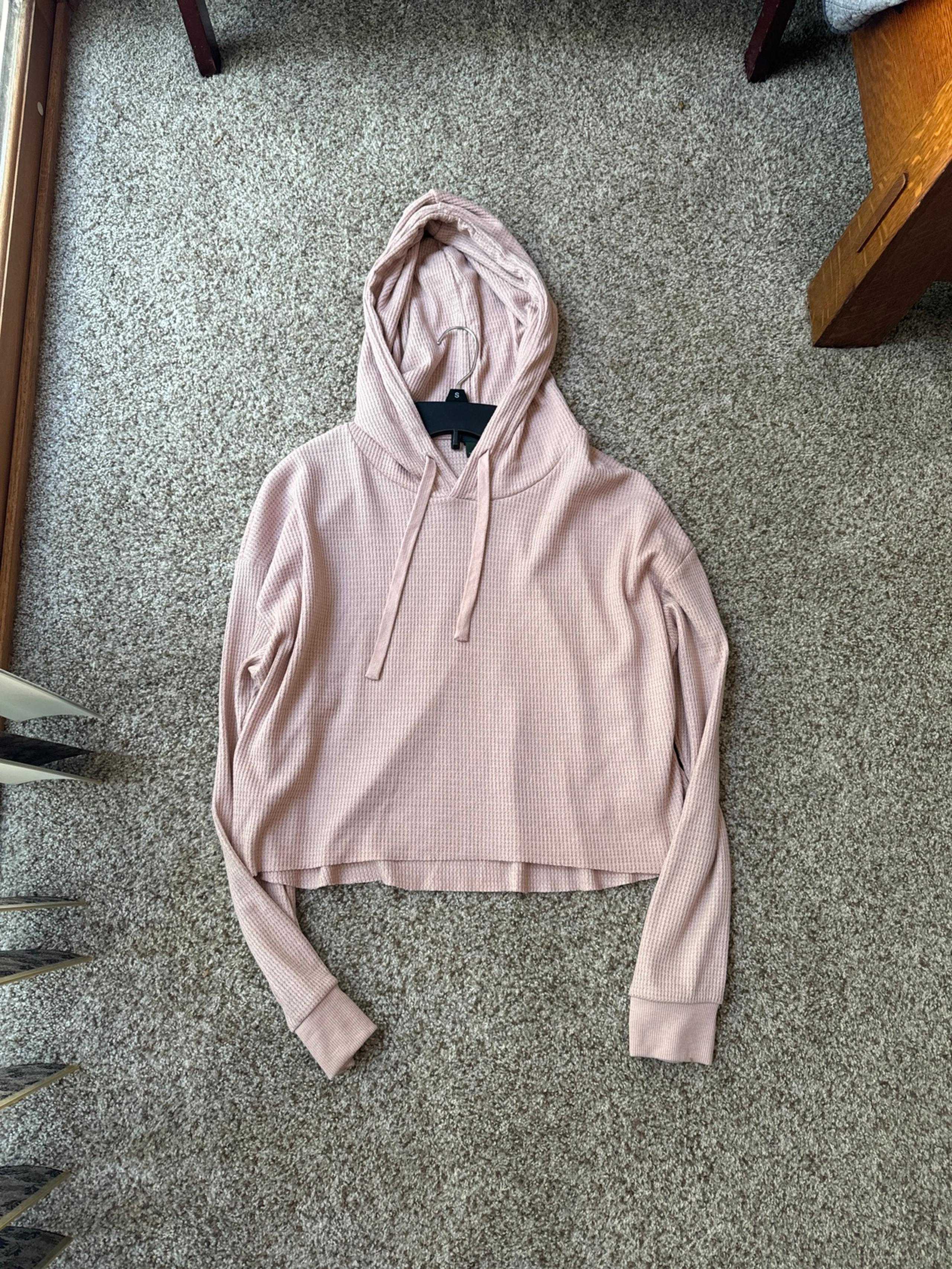 Waffle Weave Cropped Pink Hoodie~