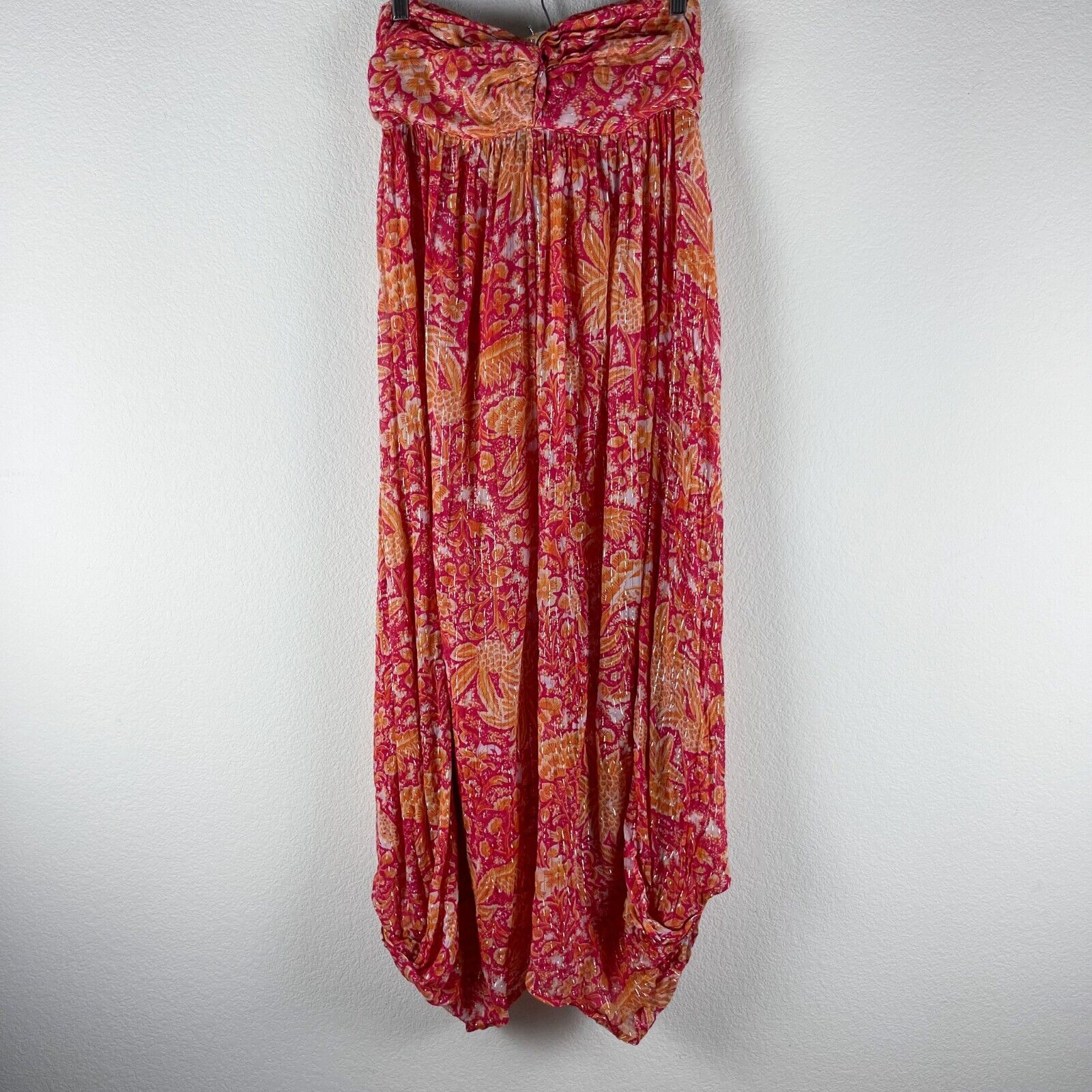 Anthropologie Harem Jumpsuit Womens Medium Orange Floral Strapless Boho Peasant