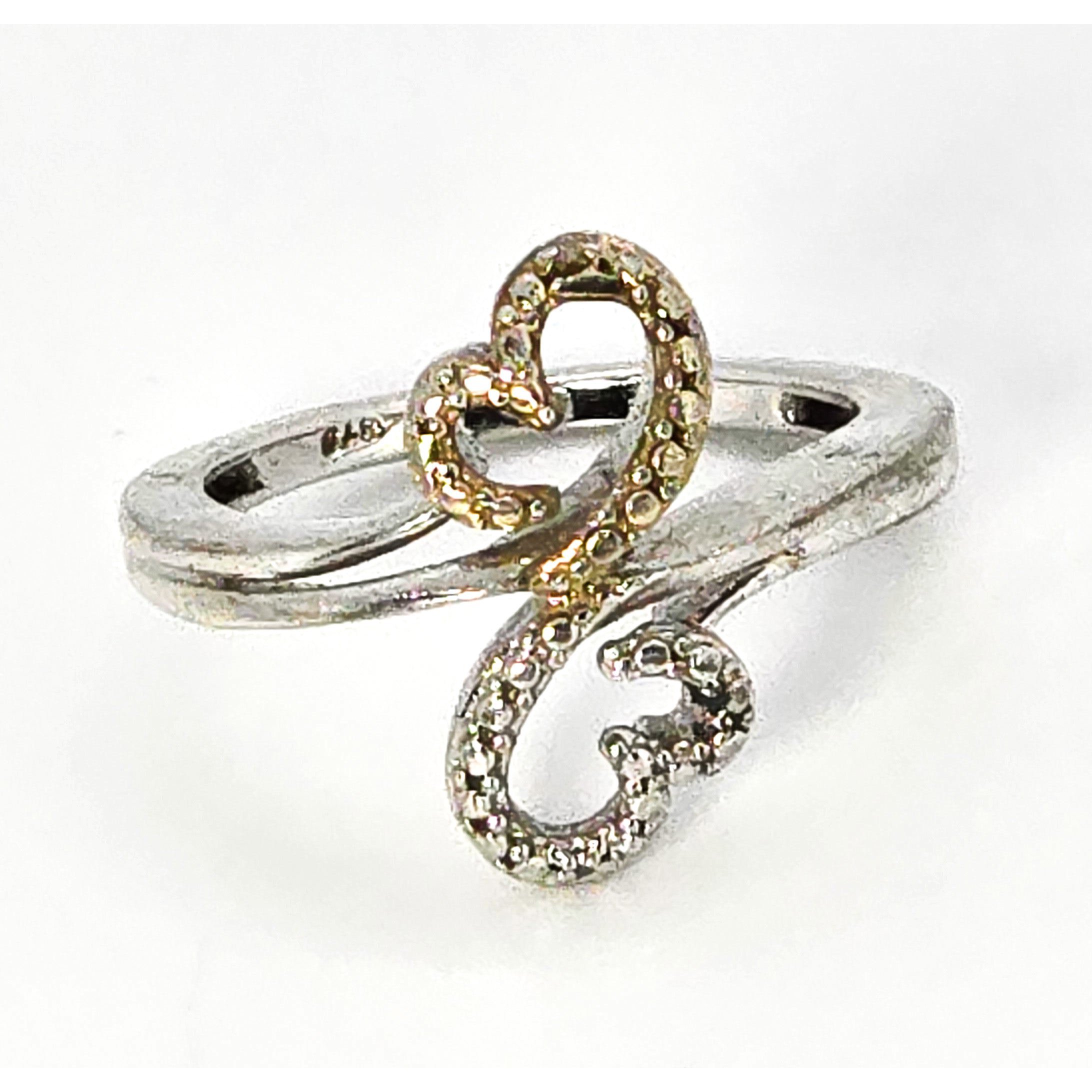 STS Double open heart sterling silver and gold vermeil ring size 6
