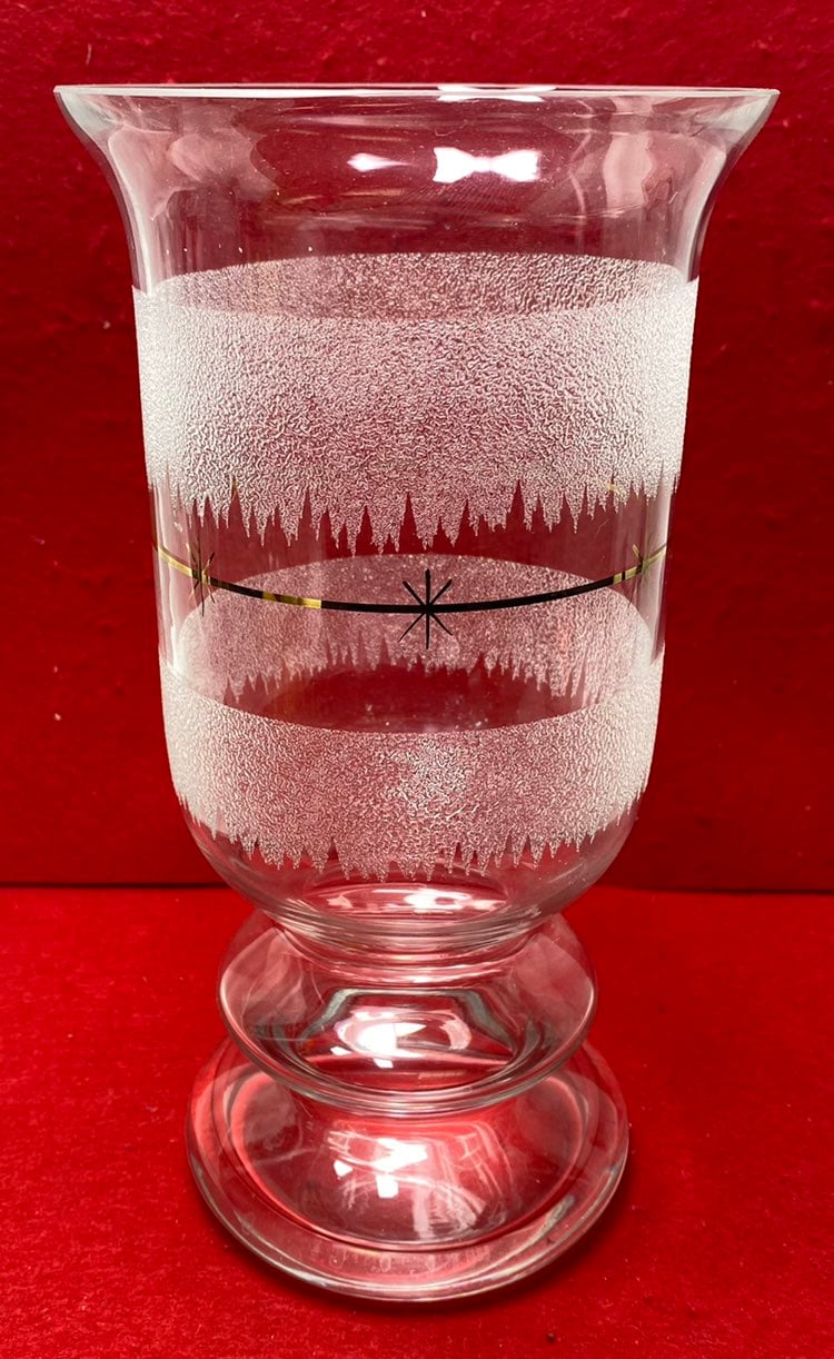 Vintage Atomic Gold & Frosted Clear Glass Vase