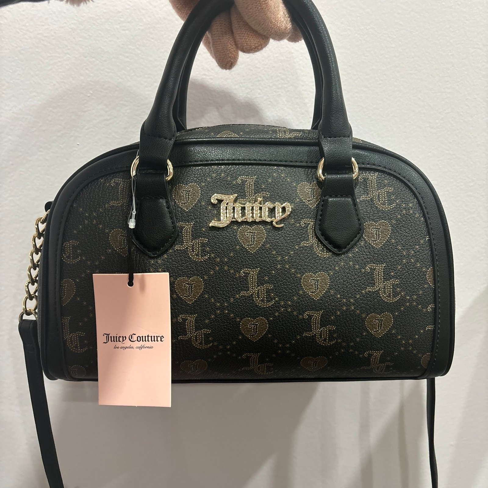 Juicy Couture bowler bag with hearts brown and black color with straps y2k 2000s