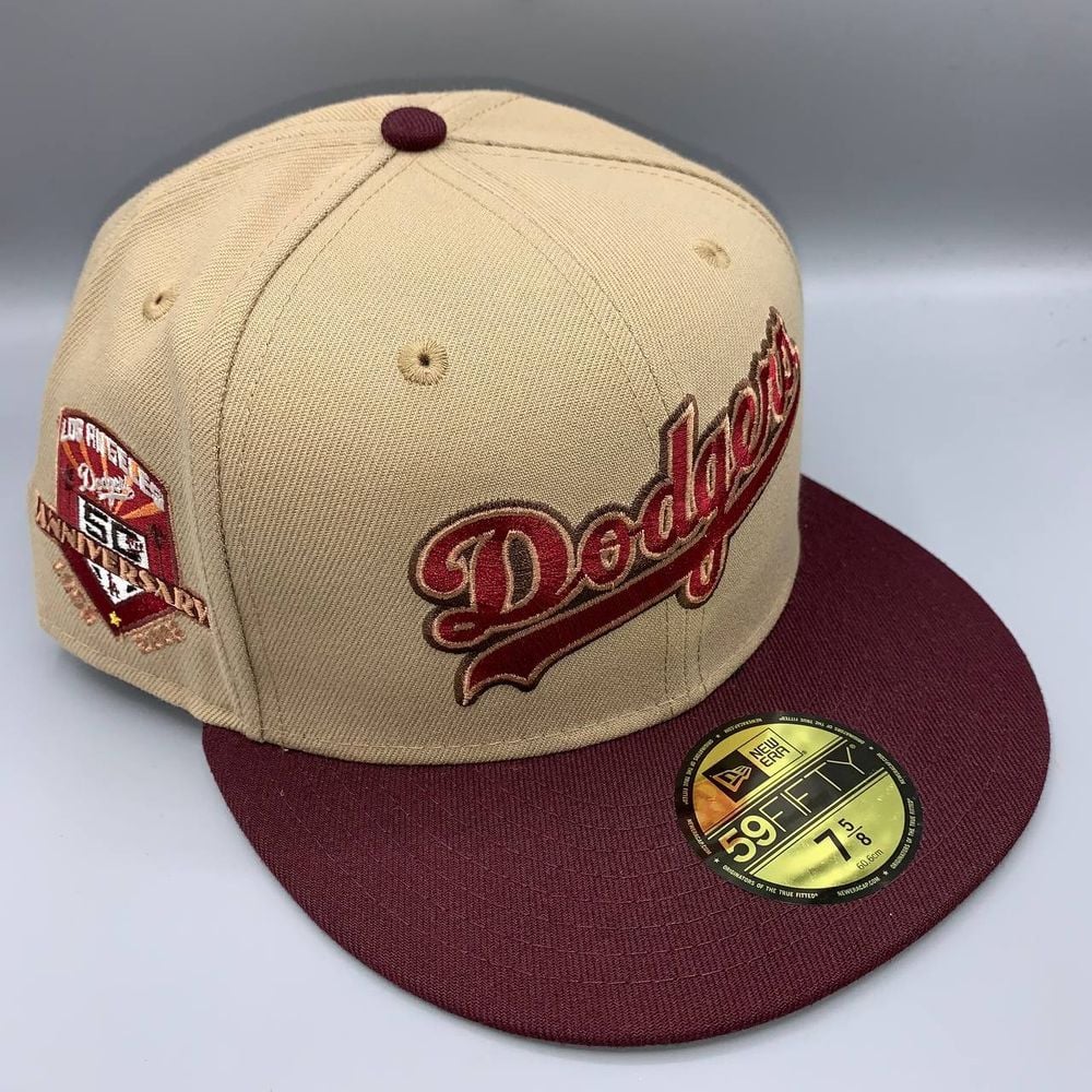 Los Angeles LA Dodgers Hat Men 7 5/8 Brown Red 59Fifty New Era MLB Fitted Cap