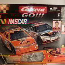 Carrera GO!!! NASCAR power slot car set - used open box. Includes two hero cards