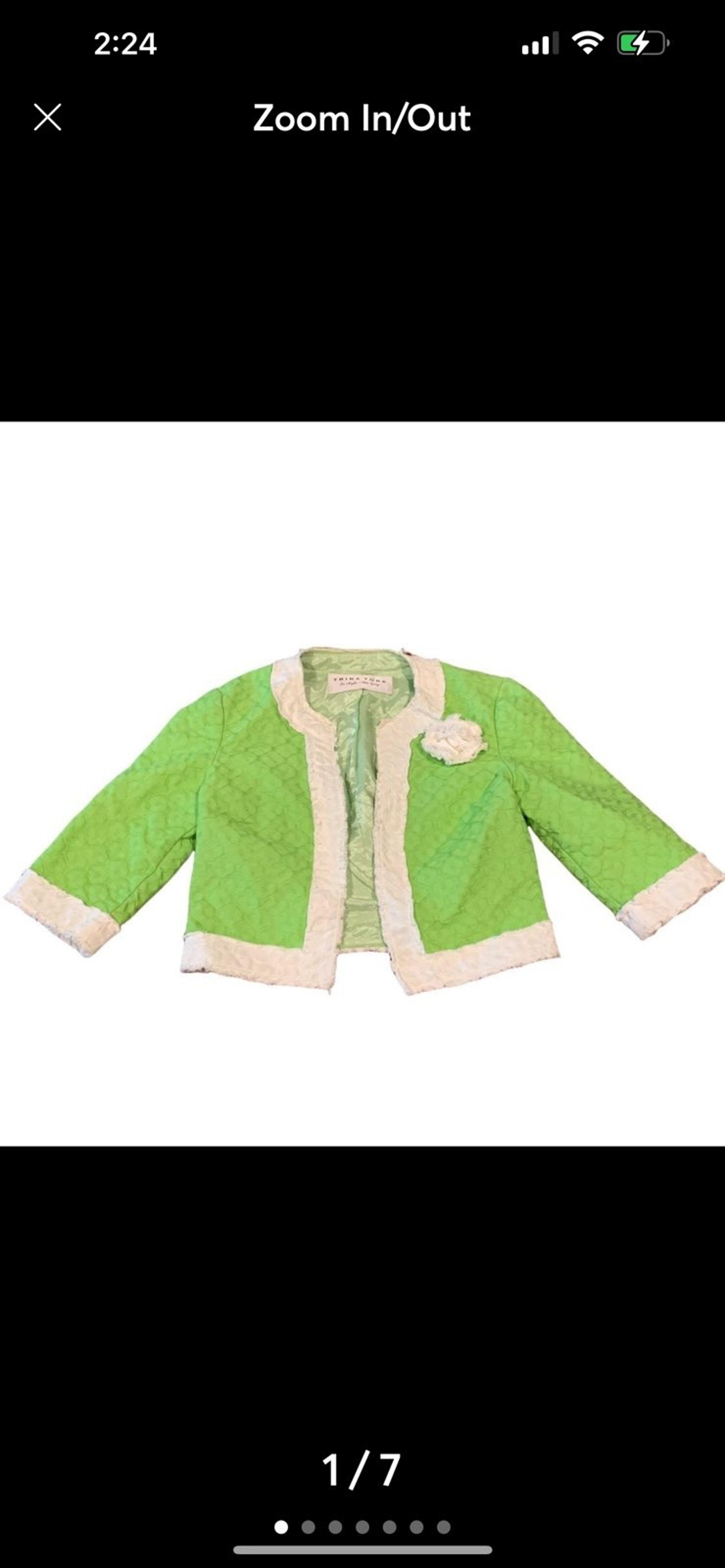 TRINA TURK Cropped Women’s Jacket Textured Green White Trim Garden Party Summer