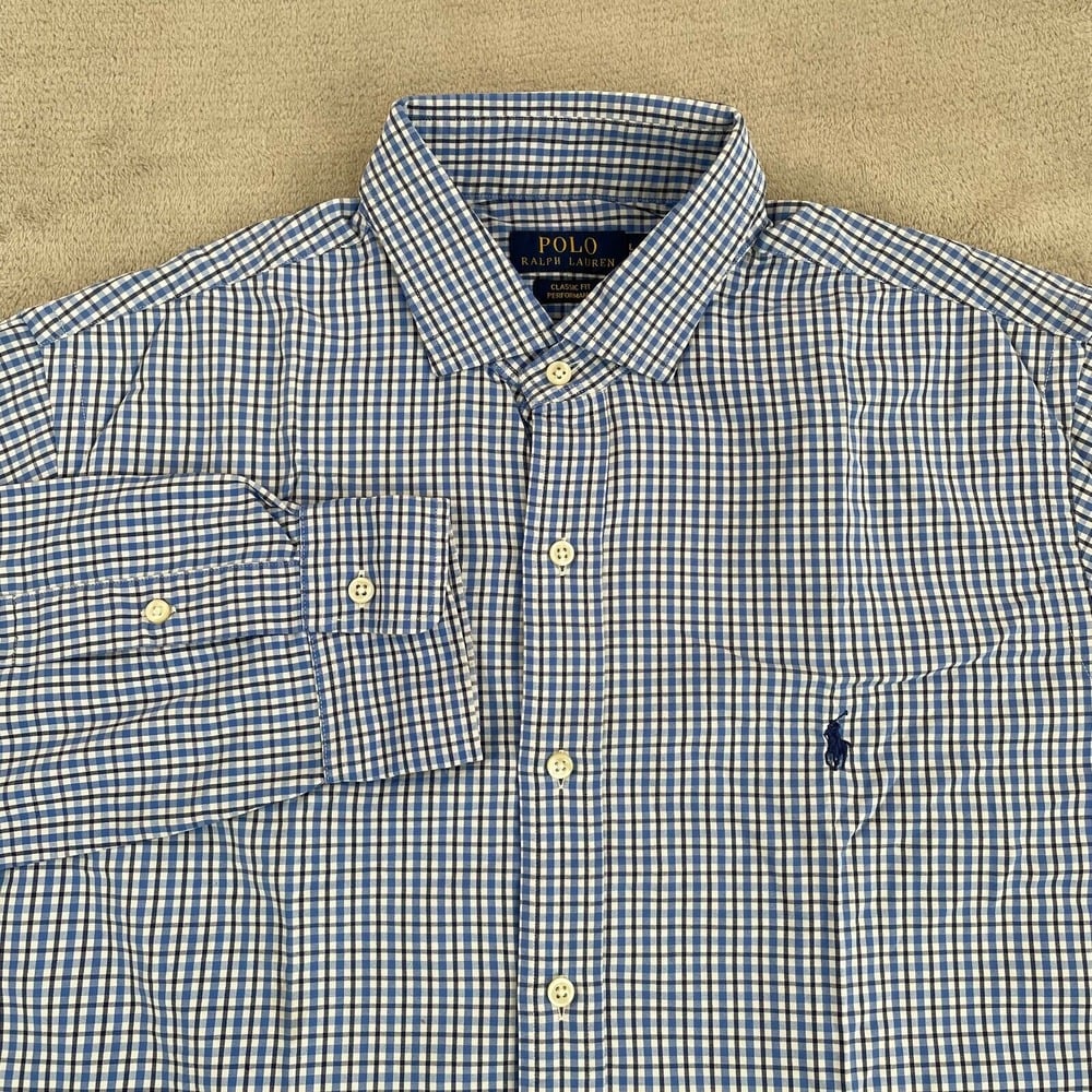 Polo Ralph Lauren Classic Fit Performance Shirt Men Large Blue Plaid Pony Preppy
