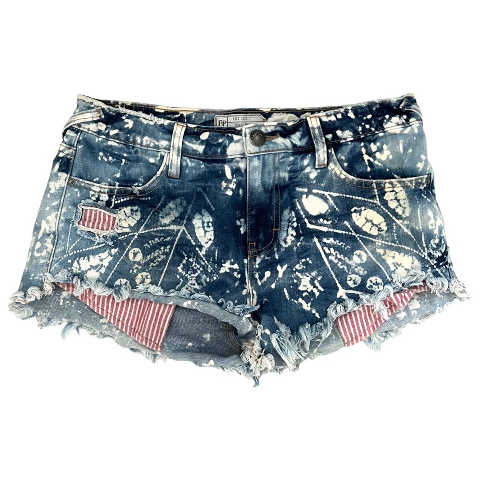 Free People Shibori Printed Distressed Denim Shorts