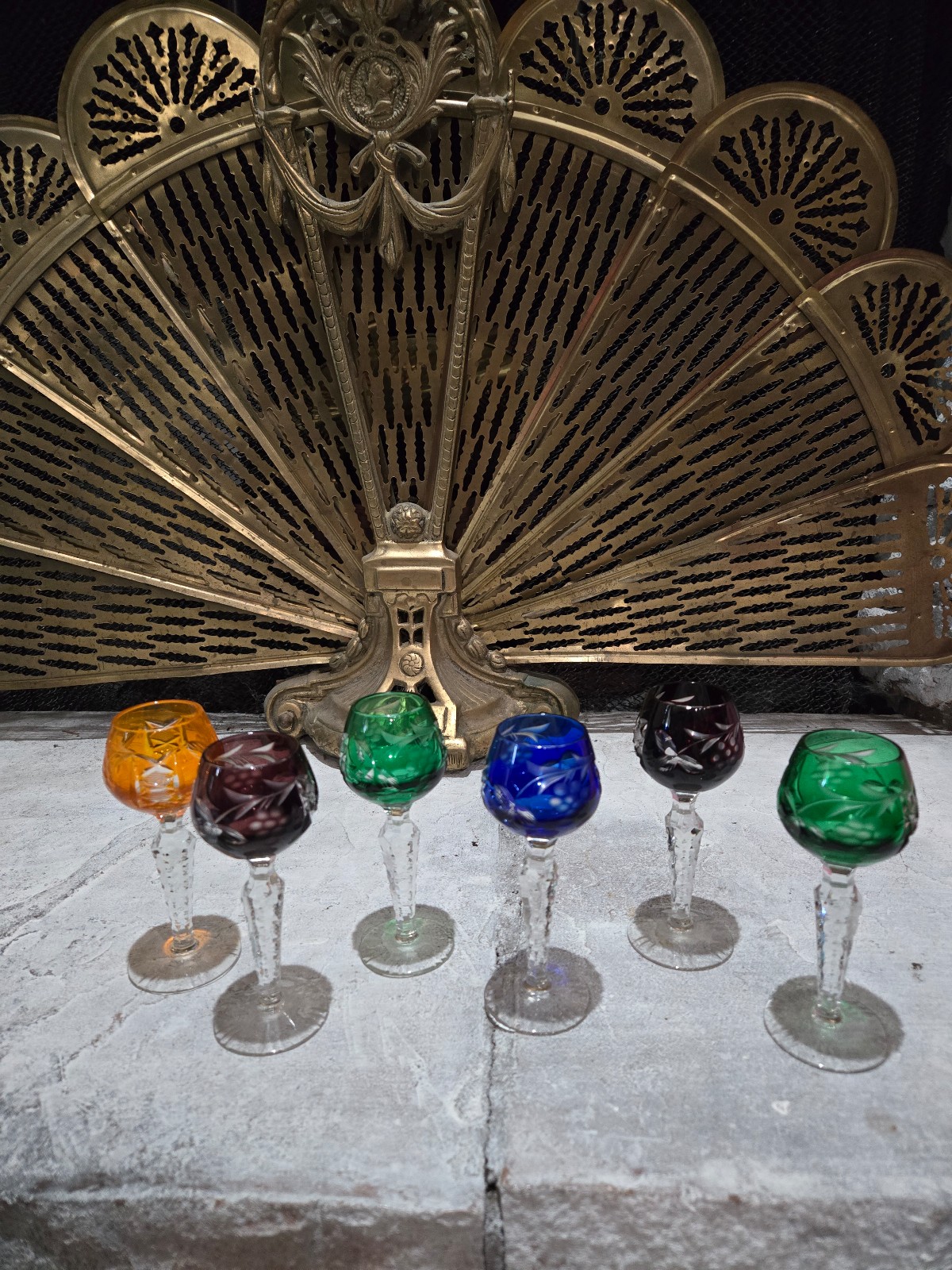 Crystal Multi Color Cut To Clear Cordial Liqueur Glasses 5.5 Set of 6 Lausitzer