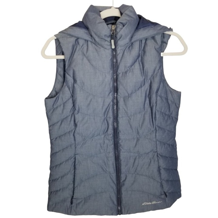 Eddie Bauer Womens XS Blue Quilted Insulated Puffer Vest Hooded Full Zip EB650