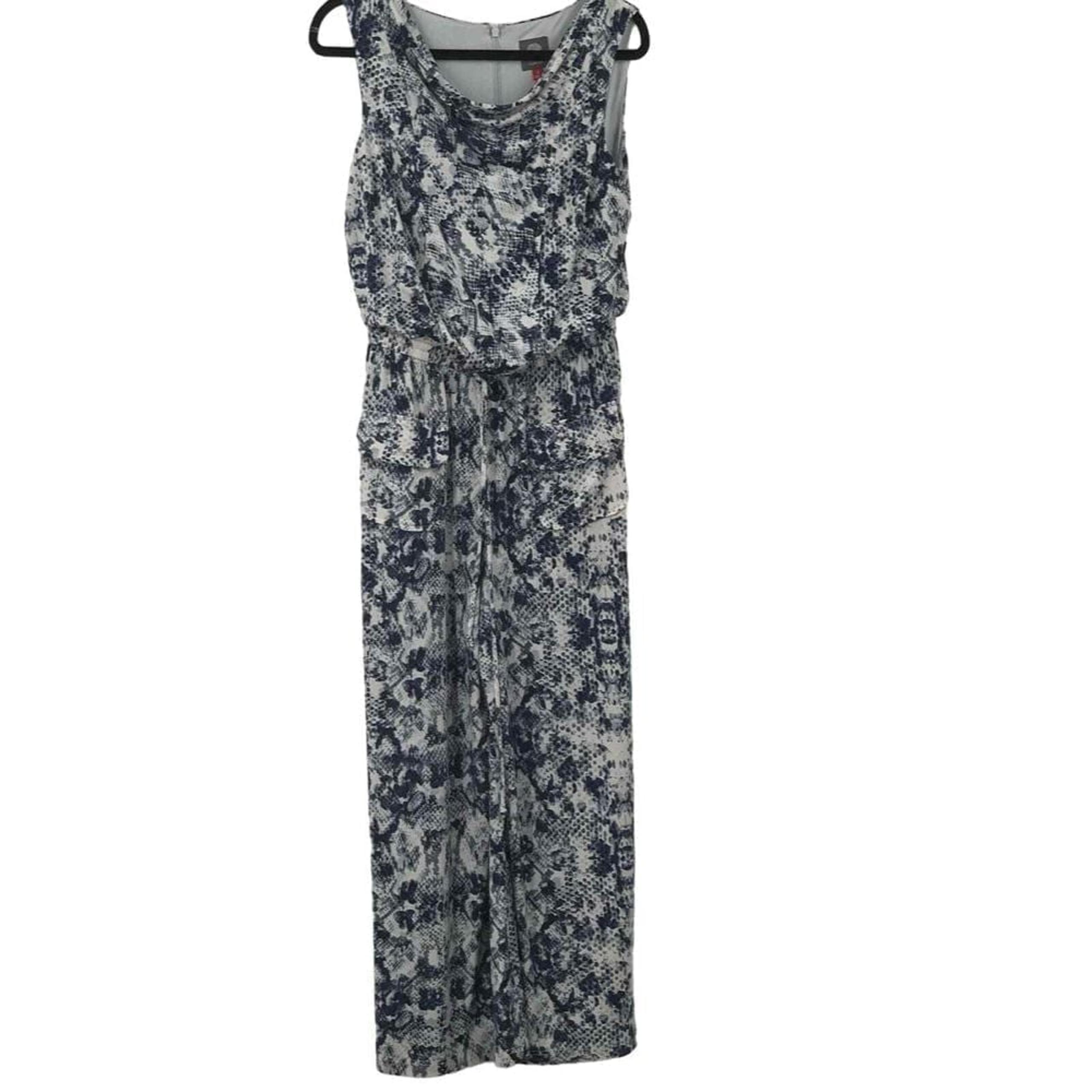 Vince Camuto Sleeveless Cowl Neck Romper/Jumpsuit Navy White Snakeskin Animal S