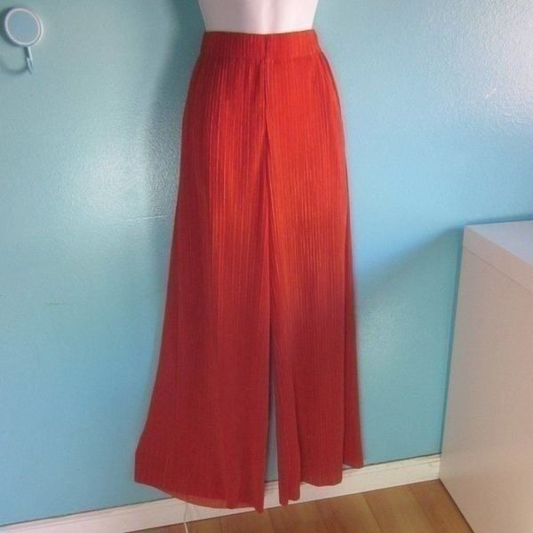 Bitte Kai Rand Orange Poly Size S Pull On Wide Leg Plisse Pants