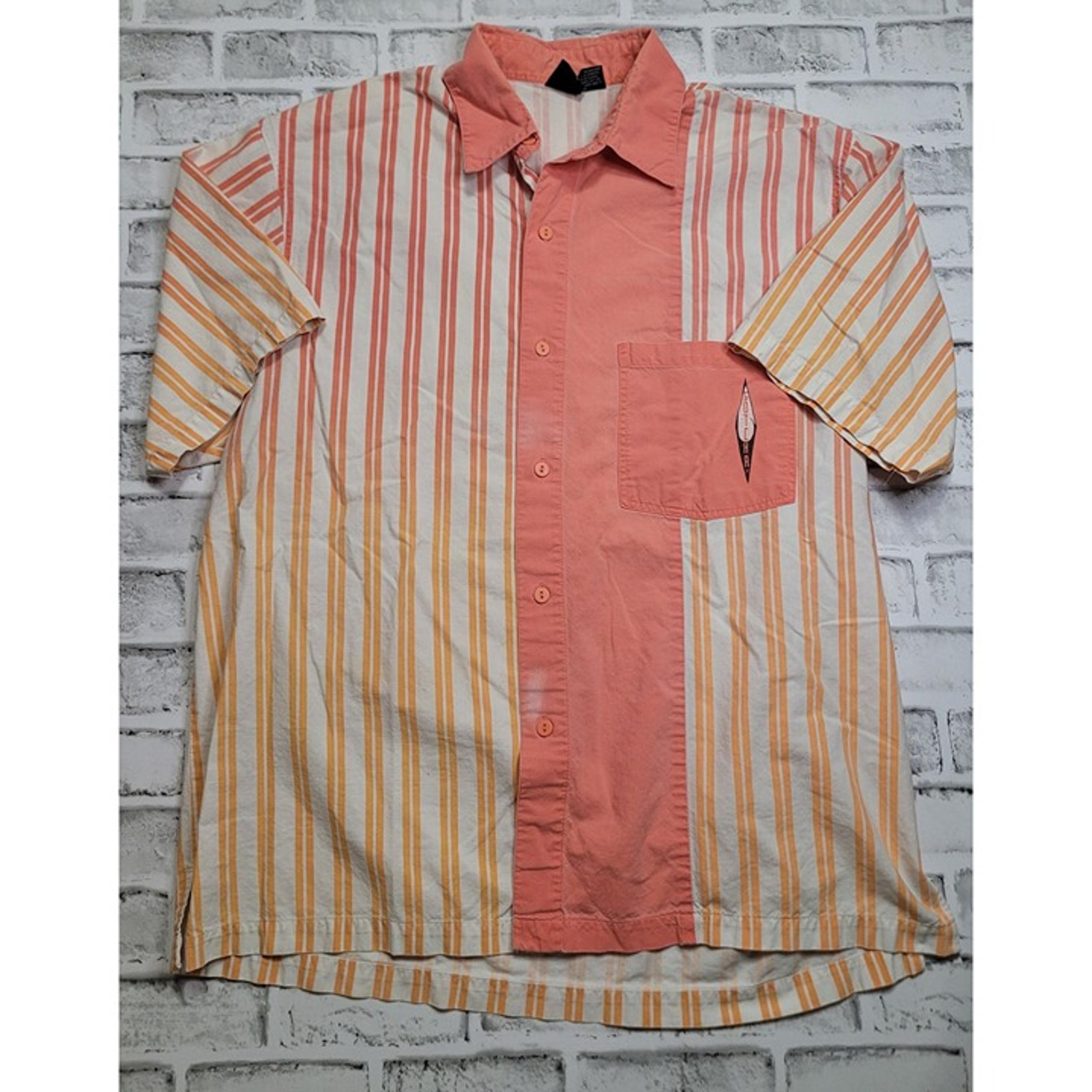 Vintage Gotcha Surf Brand Button Down Orange Ombre Strip Shirt Men's Size Large