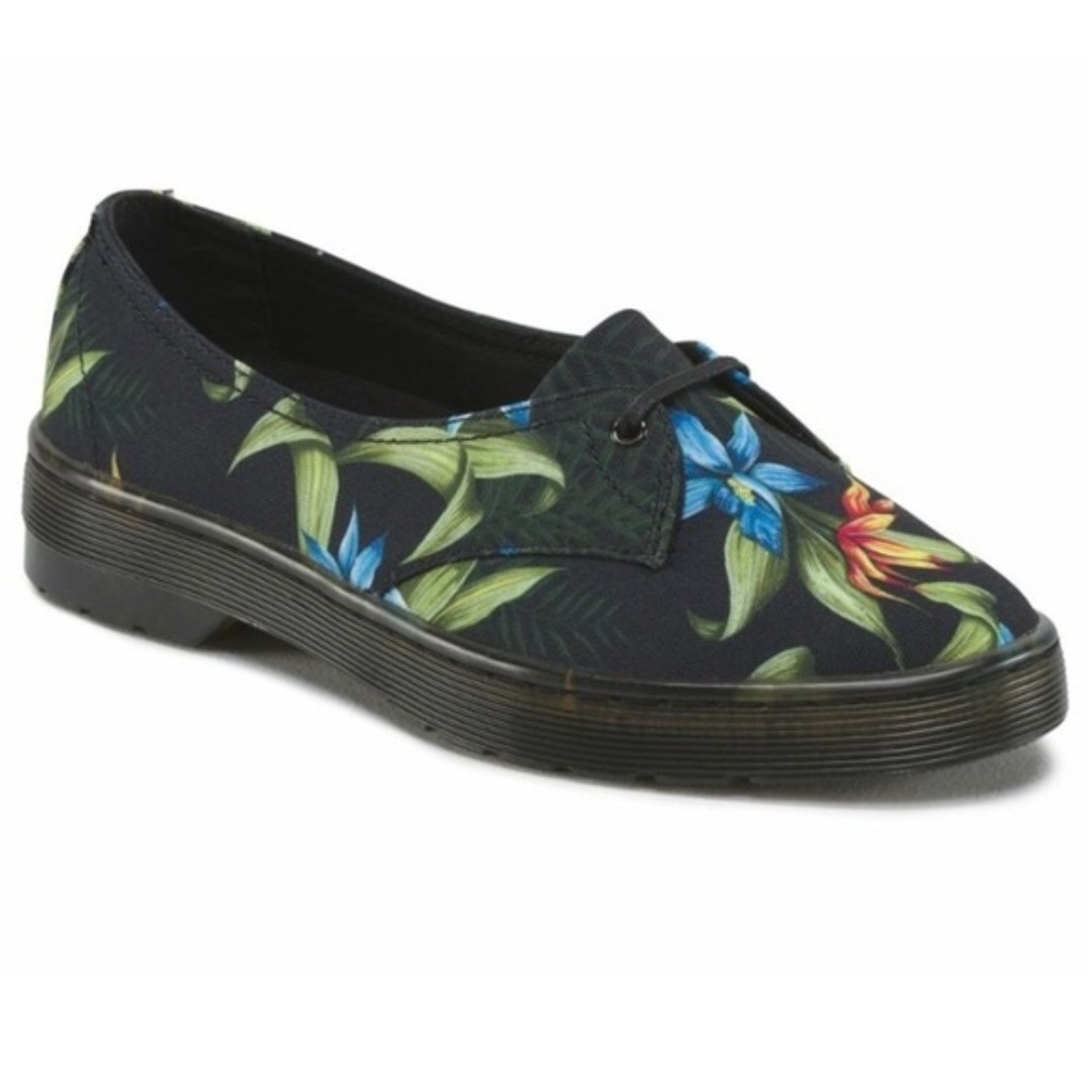Dr. Martens Morada Black Hawaiian Floral T Canvas Shoes 9 NWOB
