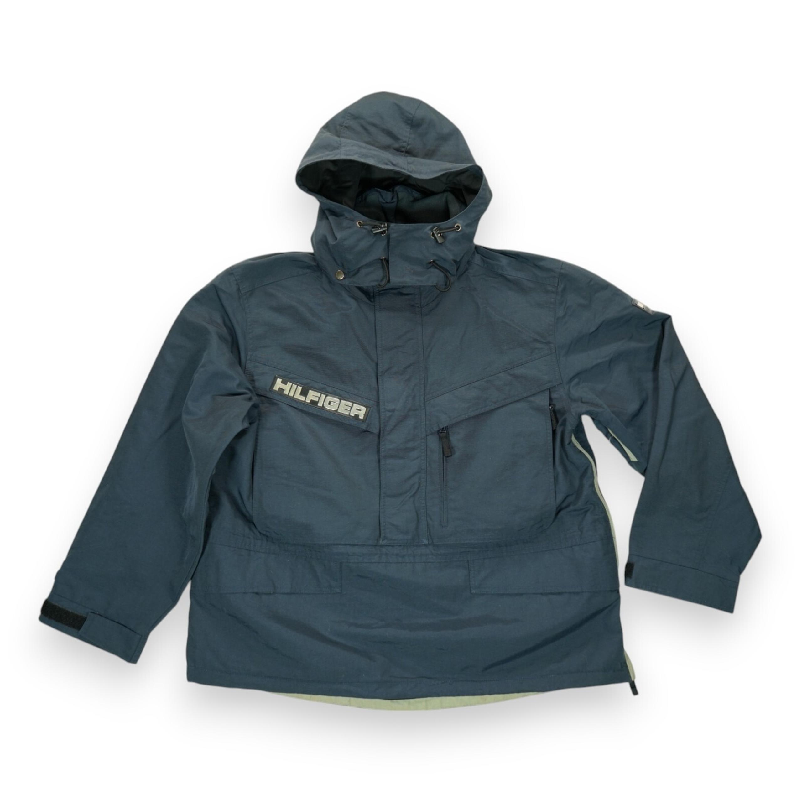 VINTAGE 1999 Mens Tommy Hilfiger Blue Hooded Rain Jacket Large