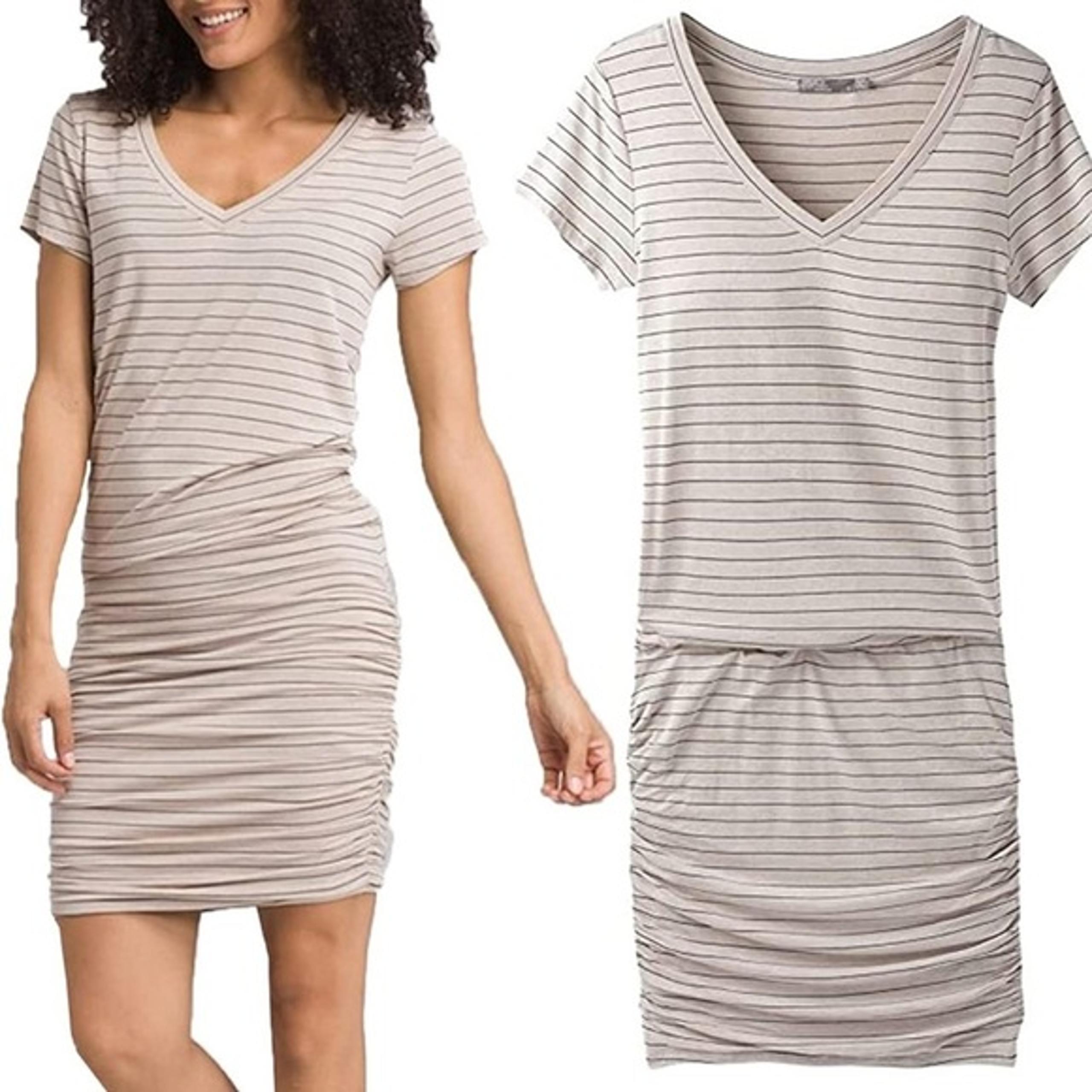 Prana Foundation Ruched Stripe Beige Dress XS