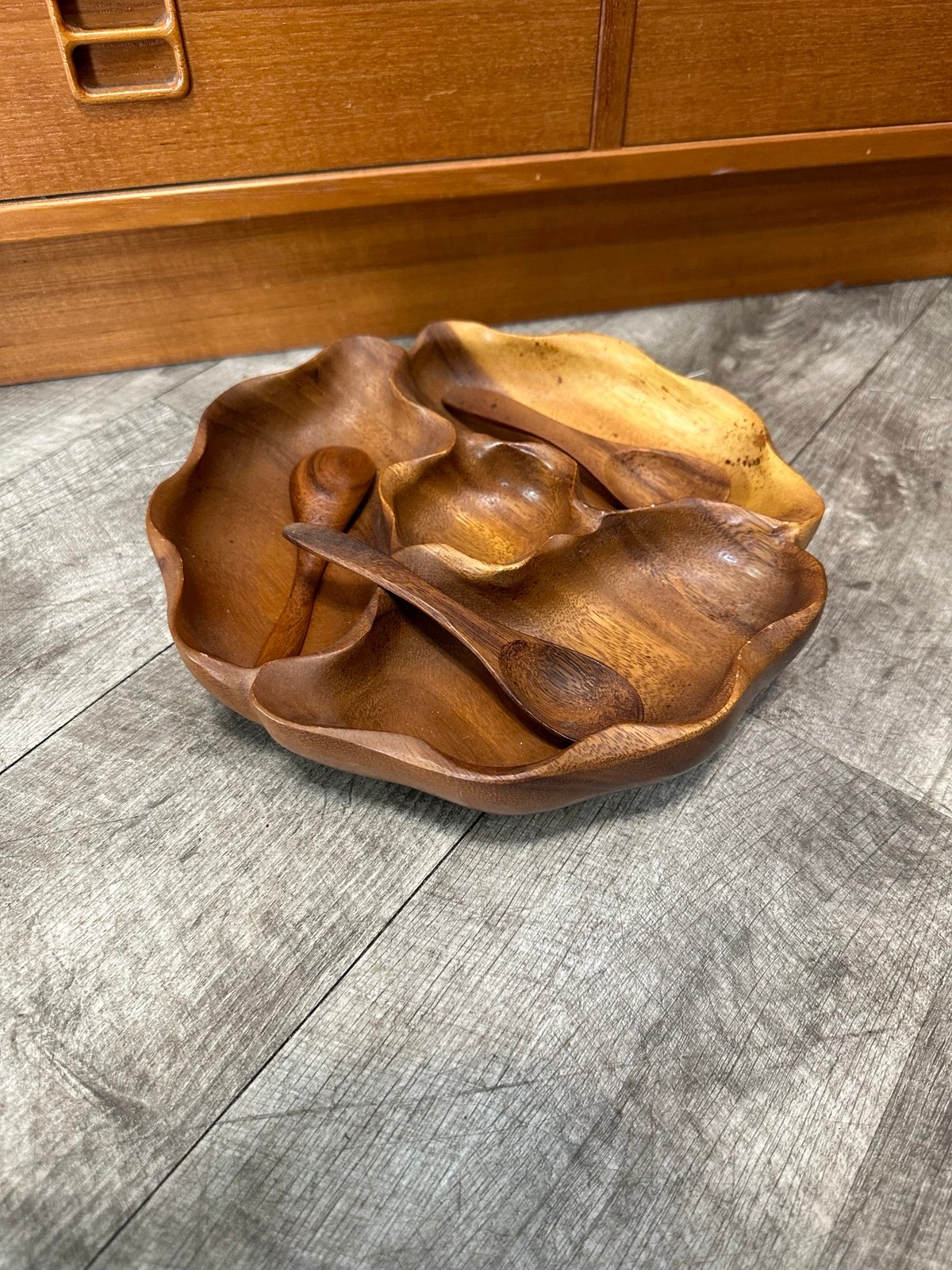 vintage lazy susan wooden serving bowl