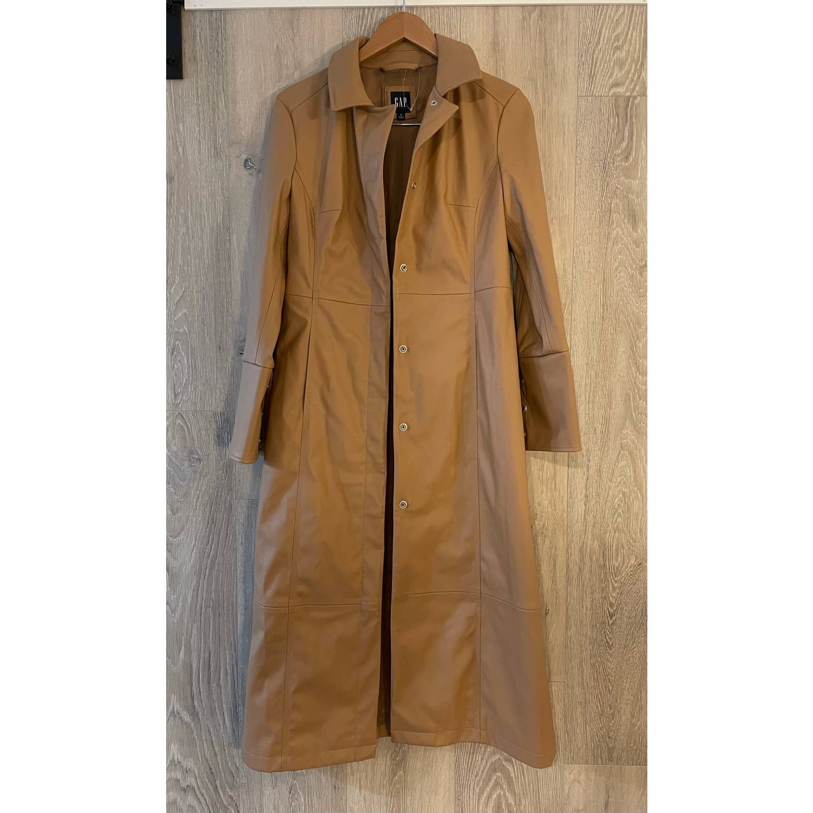 Gap Women - Long Faux Leather Jacket / Tan Brown / size s / NWOT
