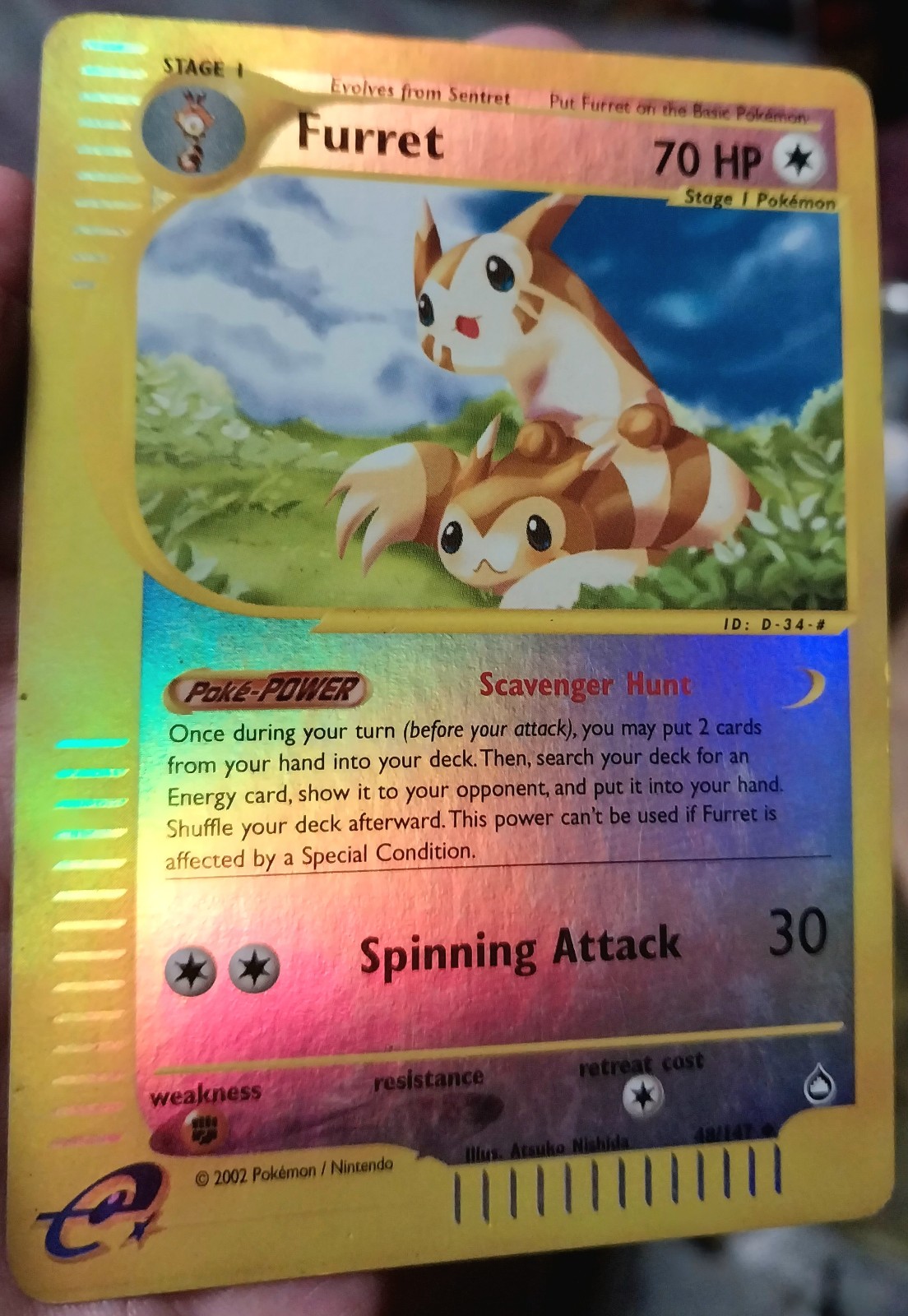 Reverse Holofoil Furret 48/147 from 2002 Aquapolis Set (Uncommon)